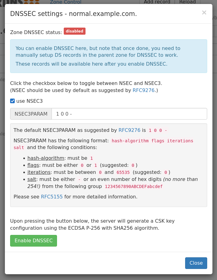 Zone DNSSEC dialog