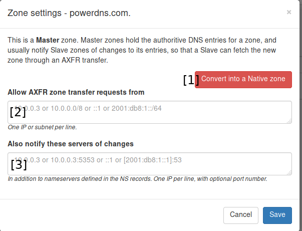Master zone dialog