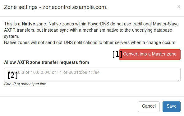 Native zone dialog